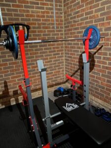 Squat rack set up in my home gym in my garage