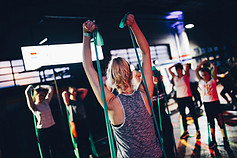 Ladies doing a Resistance bands workout